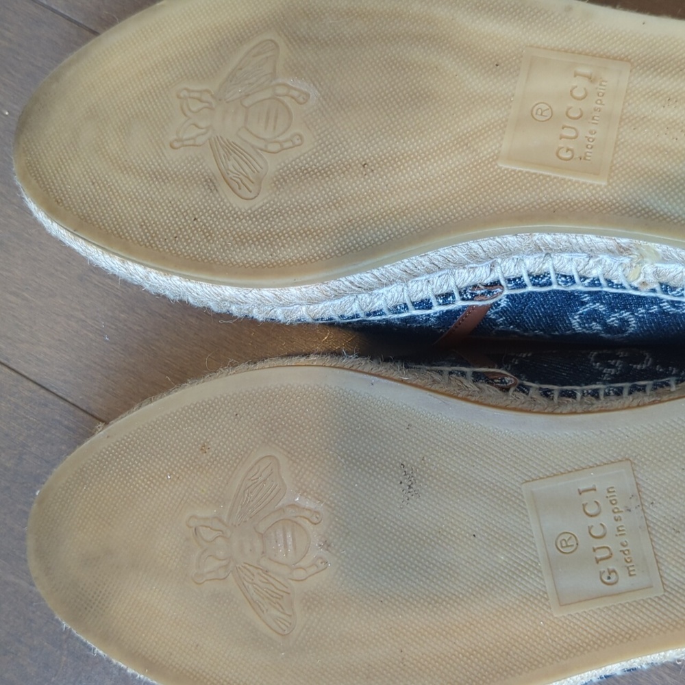 Gucci Blue Denim Monogram Espadrilles with Brown Trim - Picture 8 of 13